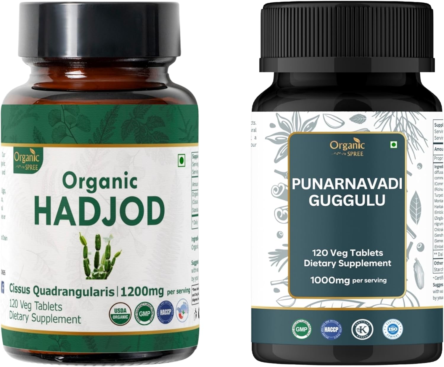 ORGANIC SPREE Hadjod & Punarnavadi Guggulu Supplement – 120 Tablets Each – USDA Organic Cissus Quadrangularis