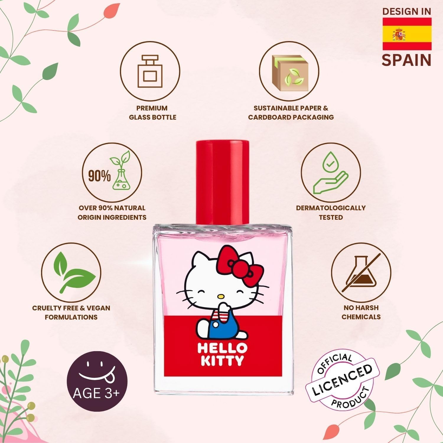 Hello Kitty Profumo per bambini: Eau de Toilette in bella bottiglia di vetro e motivo gattino, regalo per ragazze (30 ml)
