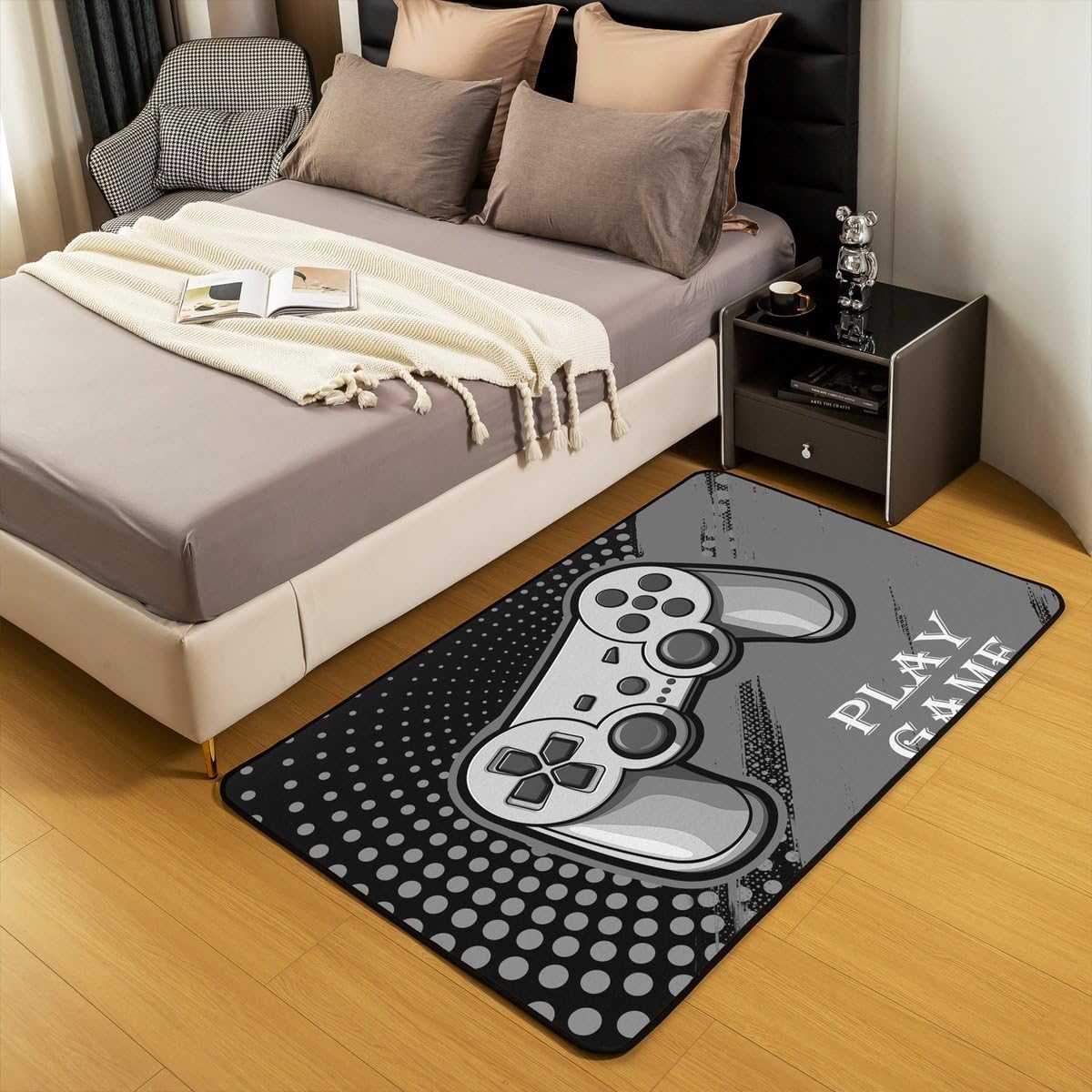 Castle Fairy Gray Gamepad Area Rug 100cm X 150cm X 1cm Cartoon Video Game Decor Gamer Non Slip Rug for Kids Teens Adults Game Console Modern Simple Style Graffiti Indoor Floor Mat for Office Couch