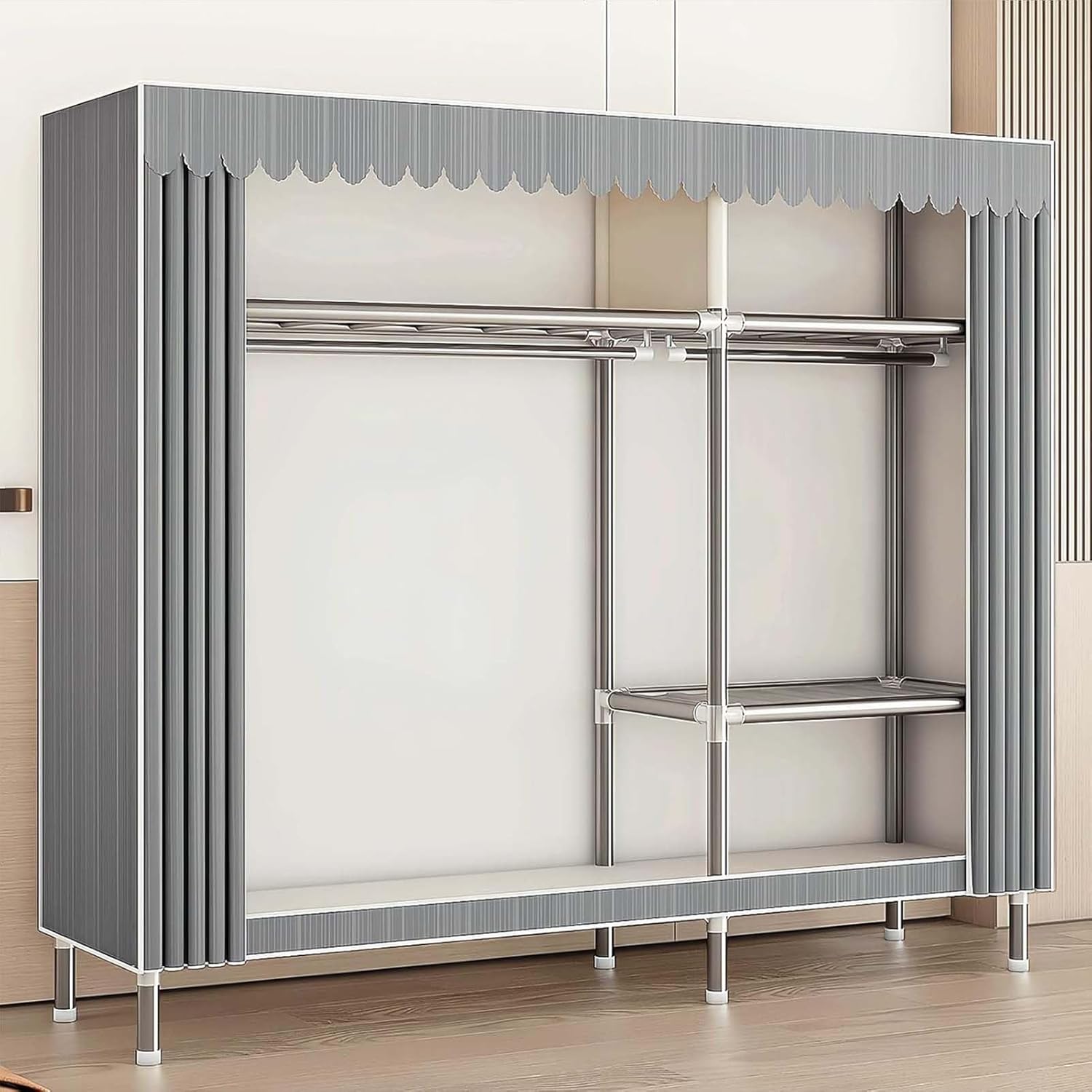 Canvas Wardrobe Multifunctional Wardrobes for Bedroom Portable Wardrobe Shelves Wardrobe Storage Organiser Fabric Wardrobes with Hanging Rails Fabric Closet Folding Wardrobe