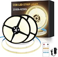 Yeewhale 100ft COB LED Strip Lights 3000K Warm White Dimmable 24V Flexible Rope Lights w/ Remote & App Control