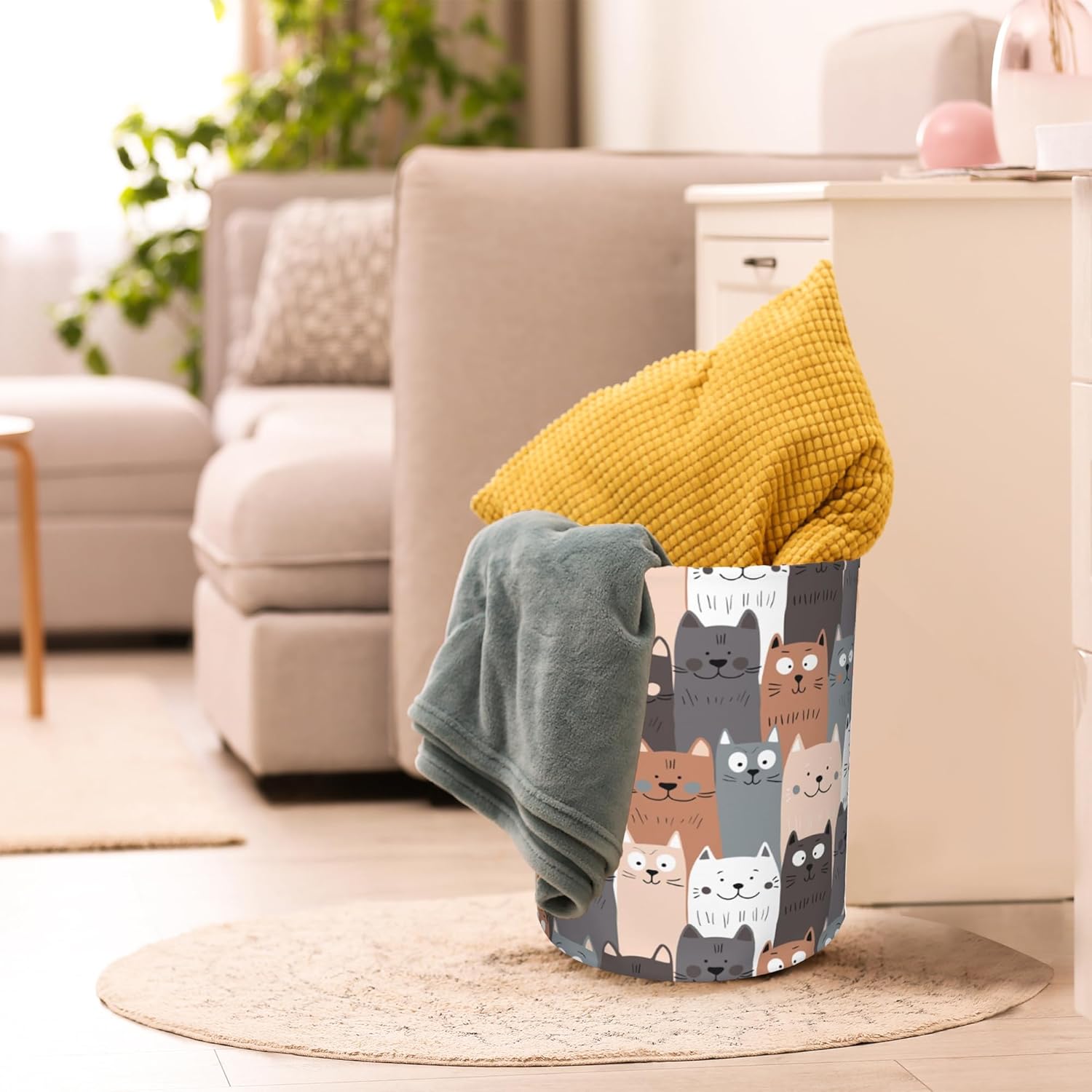 Cute Cat Laundry Basket,Waterproof Cats Laundry Hamper,Collapsible Organizer Basket for Storage Bin Toy Bins, Dirty Clothes Laundry Basket for Living Room/Bathroom/Bedroom