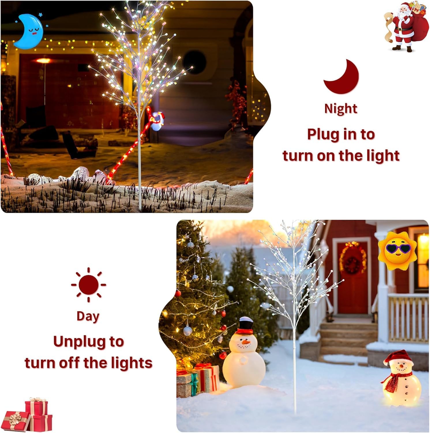 Lighted Tree Christmas Decorations Outside, 67in 4 Color Artificial Tree Holiday Decor with 200 LED Lights for Indoor Outdoor Yard Party Garden