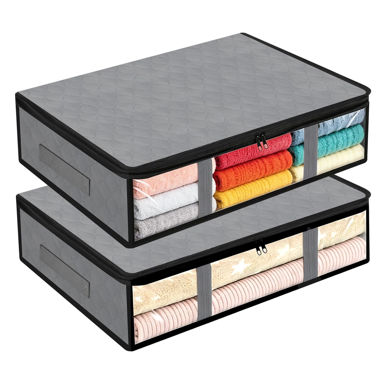 VINATO 2 Pieces Underbed Storage Containers Large Capacity Underbed Blanket Storage Box with Reinforced Handle Foldable Underbed Storage Containers for Organizing Closets, Clothes, Quilts, 40L