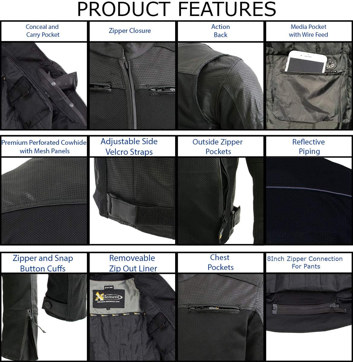 Xelement XS11001 Men's ‘Chaos’ Black Perforated Leather and Mesh Armored Scooter Jacket - Medium : Automotive