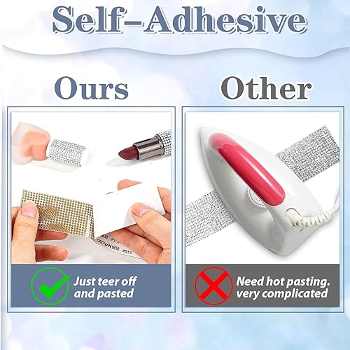 Miniatura 6 de Cludoo 3 Rollos de Cintas de Diamantes de Imitación, Tiras Adhesivas Plateadas, Rollo de Diamantes de Imitación, Cinta de Diamantes de Imitación