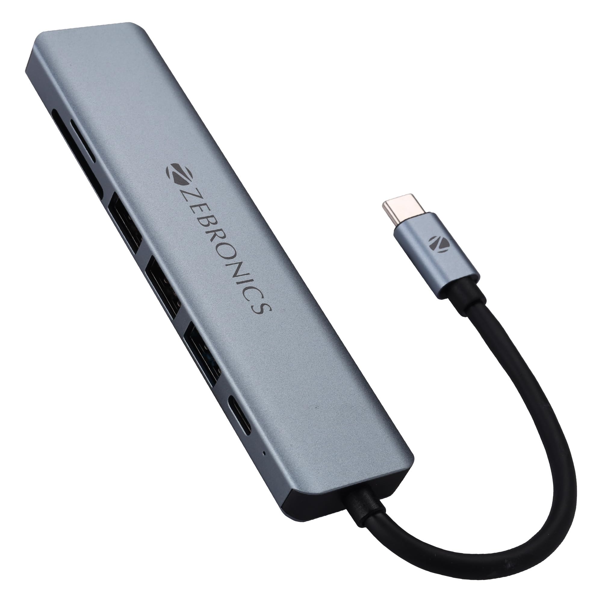 Zebronics 7-in-1 Type-C Multiport Adapter with 4K HDMI Output, 100W PD, USB 3.0 5Gbps, Dual USB 2.0, SD and MicroSD Readers, LED Indicator, and Lightweight Aluminium Body (ZEB-TA700)