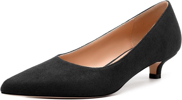 Womens Pumps, Pointed Toe Kitten Heels, Fashion Suede Slip on High Heels for Women 1.3 Inch