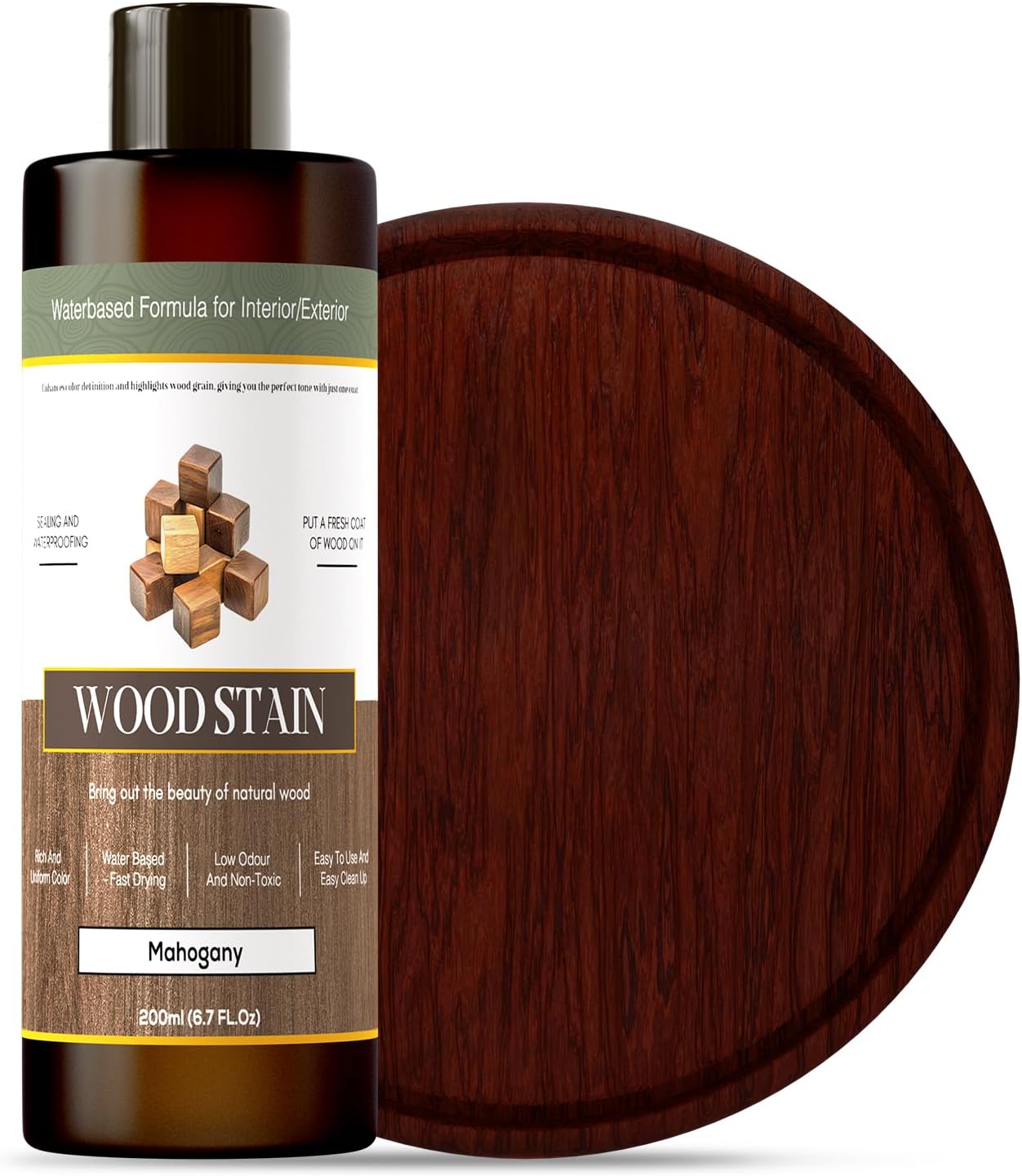 Wood Stain - Stain for Wood - Natural Stain for Furniture - Water Based | Fast Drying, Low Odor - Outdoor & Indoor Paint for Paneling, Cabinets and More - 6.7oz (Mahogany)