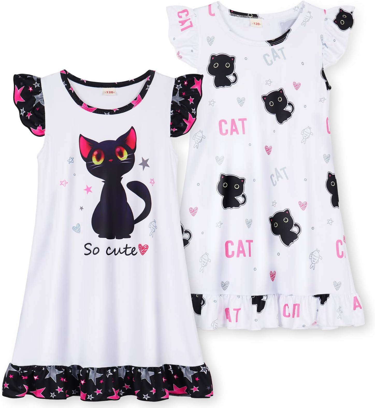 2Pcs Girls Nightgowns Unicorn Pajamas Toddler Nightgown Sleepwear Flutter Short Sleeves Night Gowns for Kids