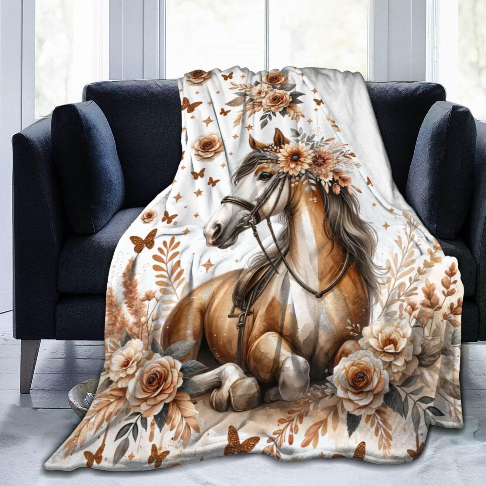 Homieblanket Horse Blanket for Boys Girls, Cool Horse Themed Design Printed Throw Blankets for Kids Lap, Chair Sofa, Warm Soft Cozy Blanket, 40