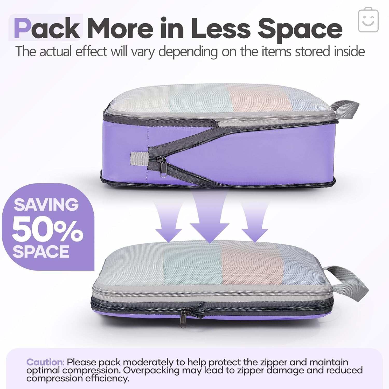 6 Set Lightweight Compression Packing Cubes with Packing List, Anti-Tearing Expandable Organizer Bags for Travel, (Dusty Purple)