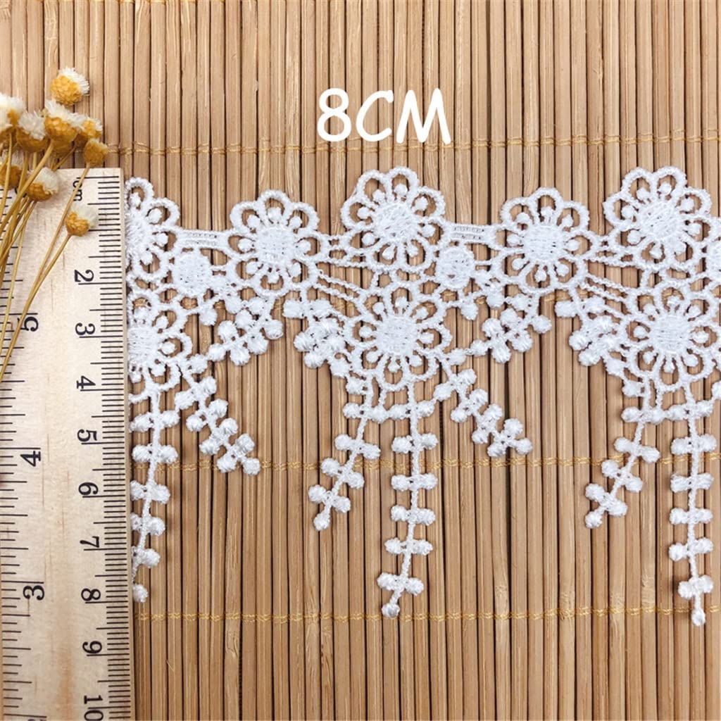 Générique Fleur Gland Dentelle Tissu Garniture Rubans Bricolage Couture À La Main Vêtements Rideau Vêtement Accessoires (Couleur : Noir, Taille : 8cm) (Blanc 8cm)