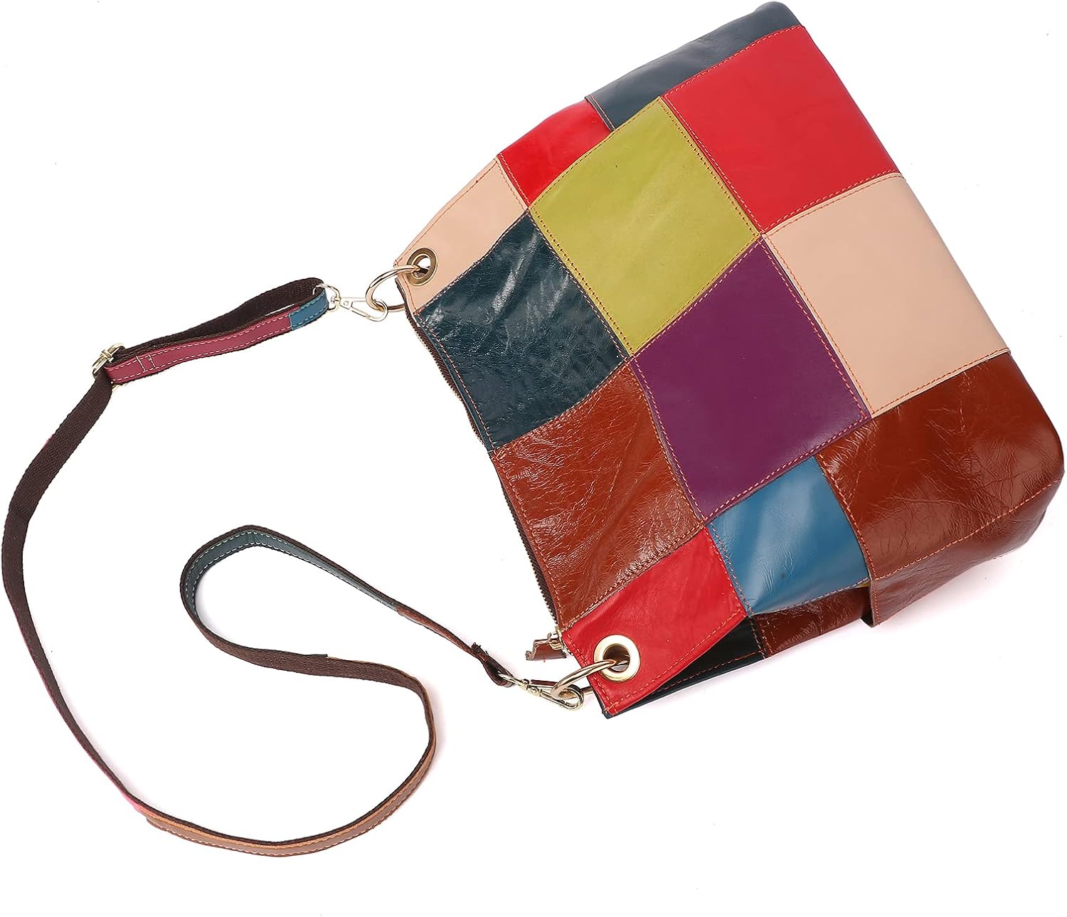Women Random Multicolor Tote Handbag Cube Splicing Shoulder Satchels Color Purse