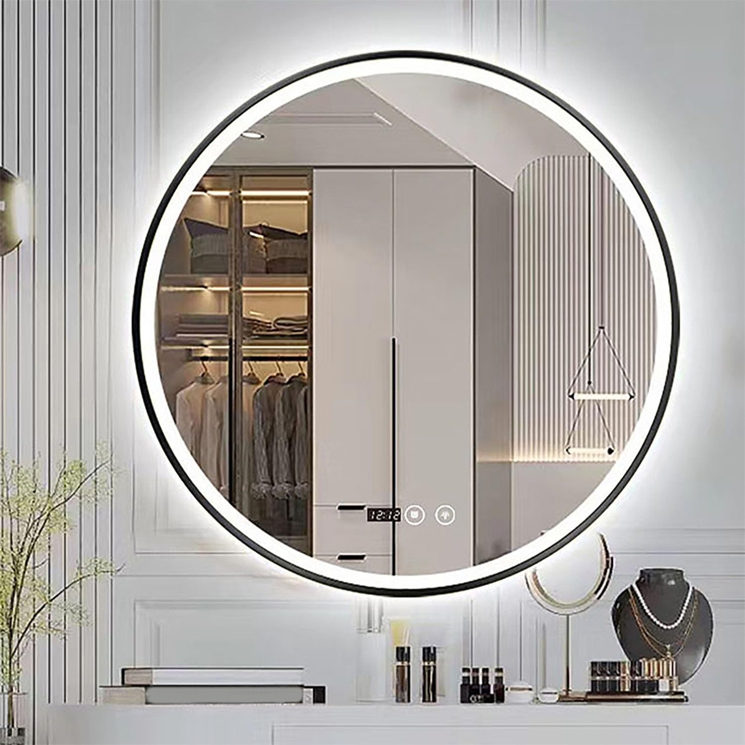 Miroir de salle de bain LED noir 61 cm à intensité variable