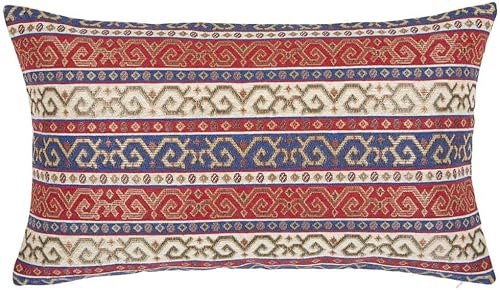 Fundas de almohada bohemias para sofá, color rojo y azul, 12 x 20 pulgadas, almohadas decorativas, decoración lumbar para sala de estar, funda
