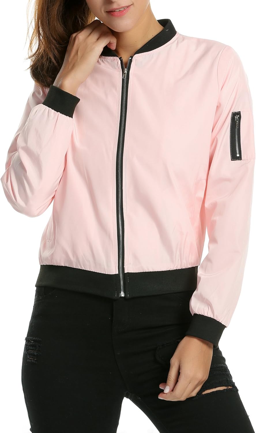 Zeagoo Women's Bomber Jacket Casual Coat Zip Up Outerwear Windbreaker : Clothing, Shoes & Jewelry
