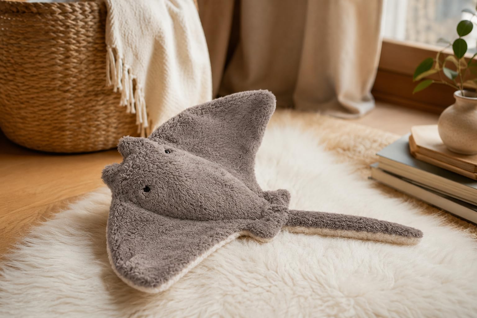 Senger Naturwelt Kleiner Kuscheltier-Mantarochen, Grau | Kuscheliger Begleiter, geeignet ab 3 Monaten | GOTS-zertifiziertes Plüschtier mit herausnehmbarem Wärmekissen zum Erhitzen oder Kühlen