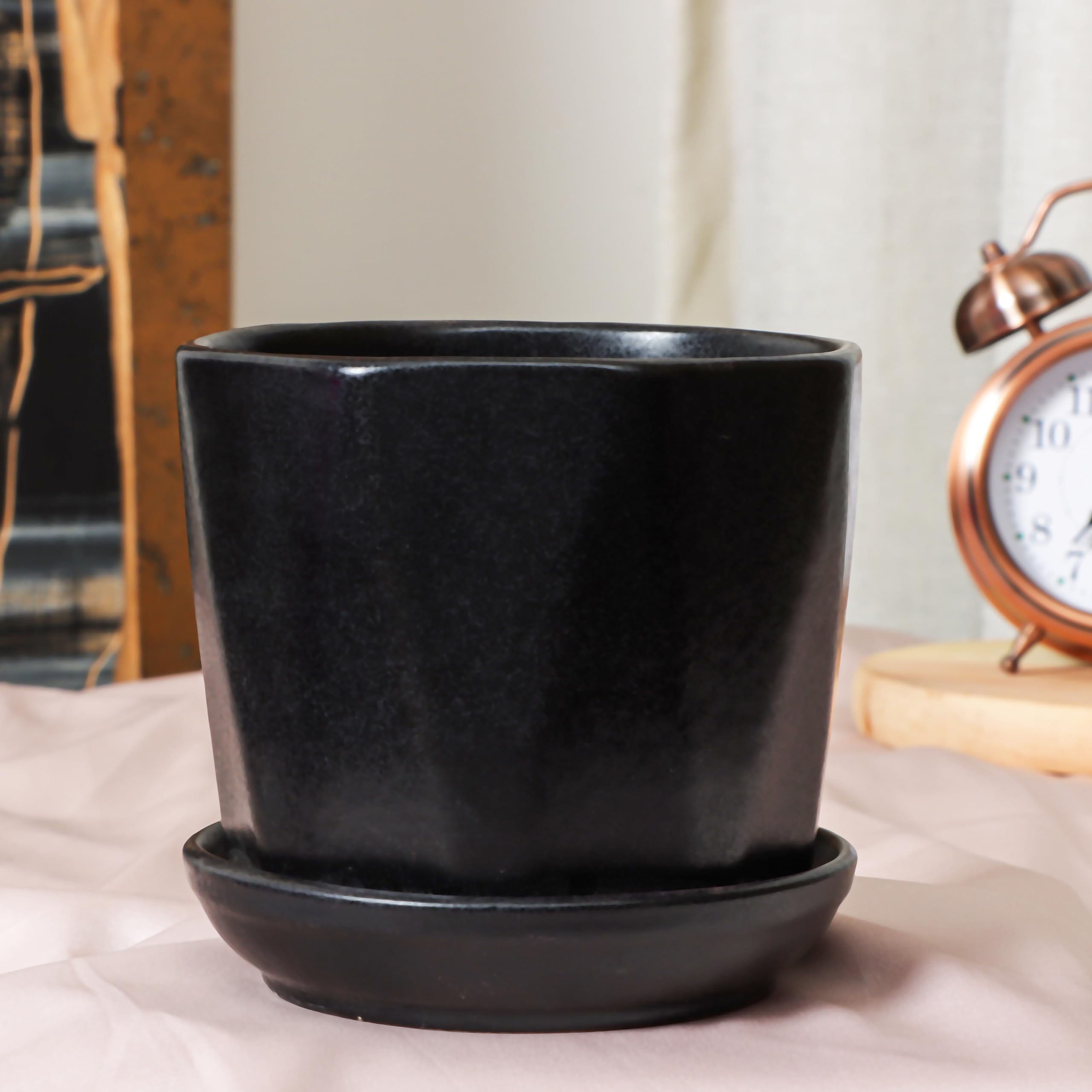 Flora Dlite Black Cup Saucer Ceramic Flower Pot - Indoor Live Plant Pot for Home Decor | Perfect Pot for Plant Small for Office Desk | Stylish Indoor Plant Pots for Living Room Pack of 1 (B0D8V46HR9) Amazon Price History, Amazon Price Tracker