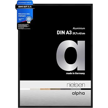 nielsen ALPHA Aluminium Picture Frame 29.7 x 42 cm A3 Black Aluminium poster frame in portrait and landscape format for hanging matte black real glass