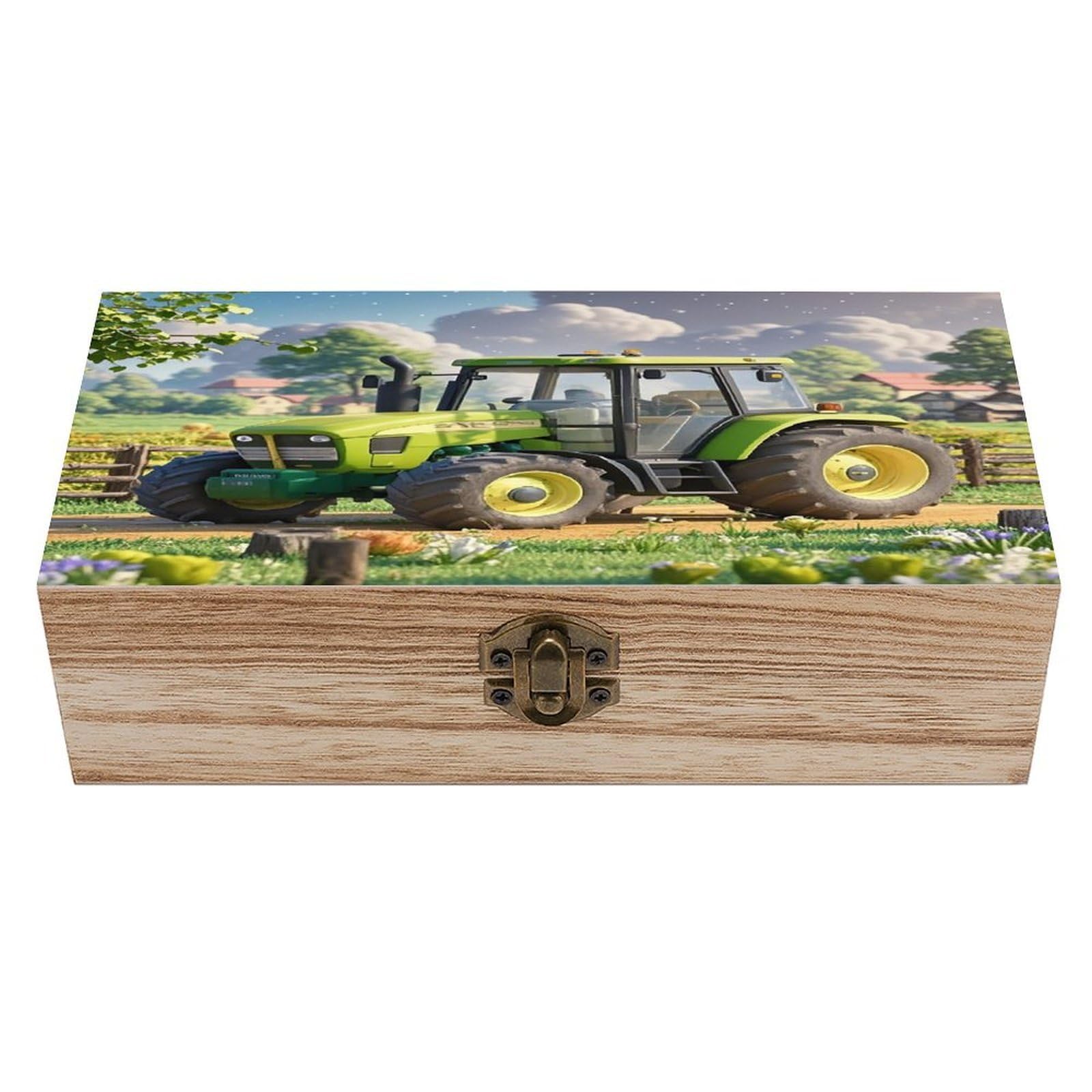 LZQPOEAS Tractor Farm Wooden Box Storage Space to Organize Jewelry in A Beautiful Small Storage Box Decorative Card Boxes Memory Treasure Boxes for Crafts And Photo Storage