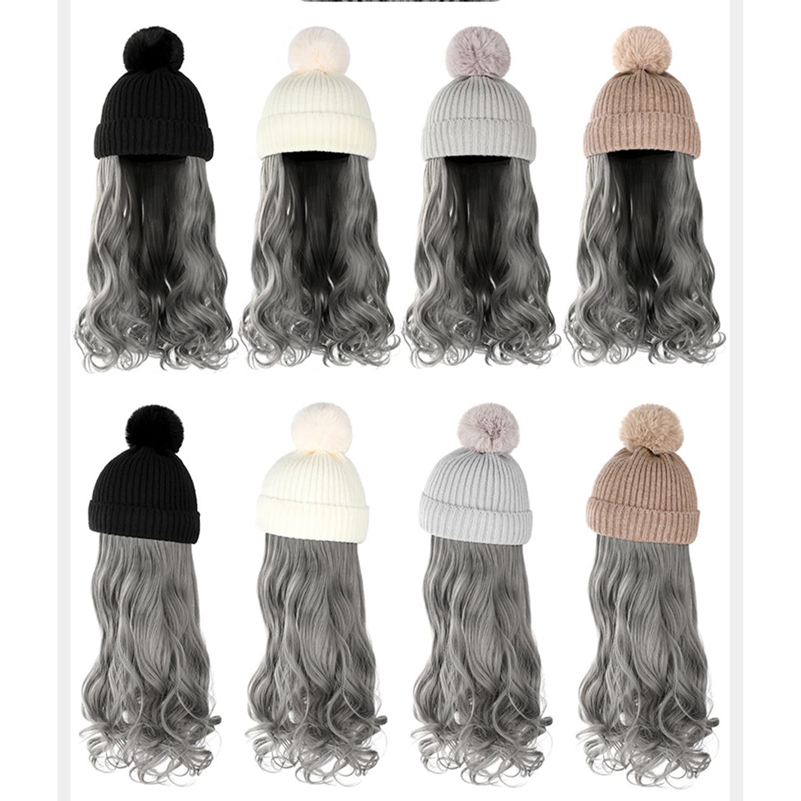 Mädchen Mützen Mit Haarverlängerungen Hübsch Gestrickt Buntes Haar Geschenk Für Halloween Lockige Haarverlängerungen 21 6 Zoll In Der Länge