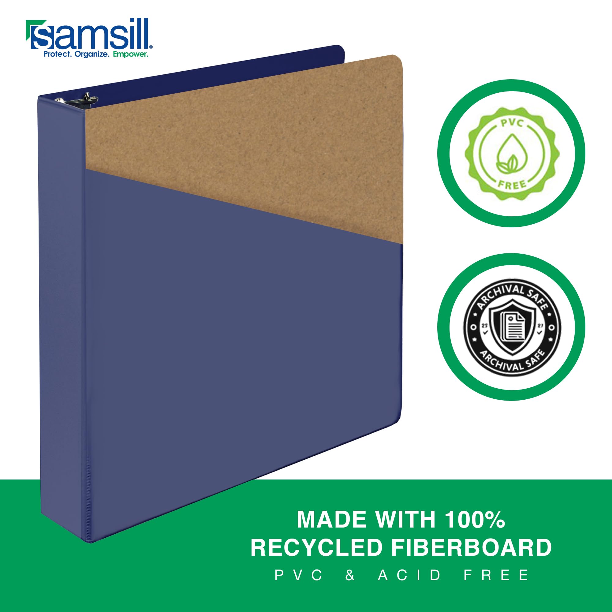 Samsill Raccoglitore resistente da 3,8 cm, prodotto negli Stati Uniti, raccoglitore ad anelli a D, copertina trasparente personalizzabile, blu notte, contiene 350 pagine