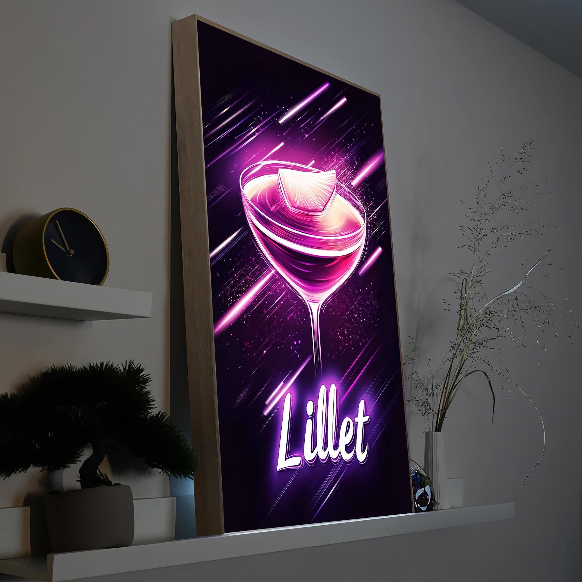 Generisch LED Wandbild Lillet Neon Cocktail – Beleuchtetes Lounge Wandbild | Mit Fernbedienung für stufenloses verstellen