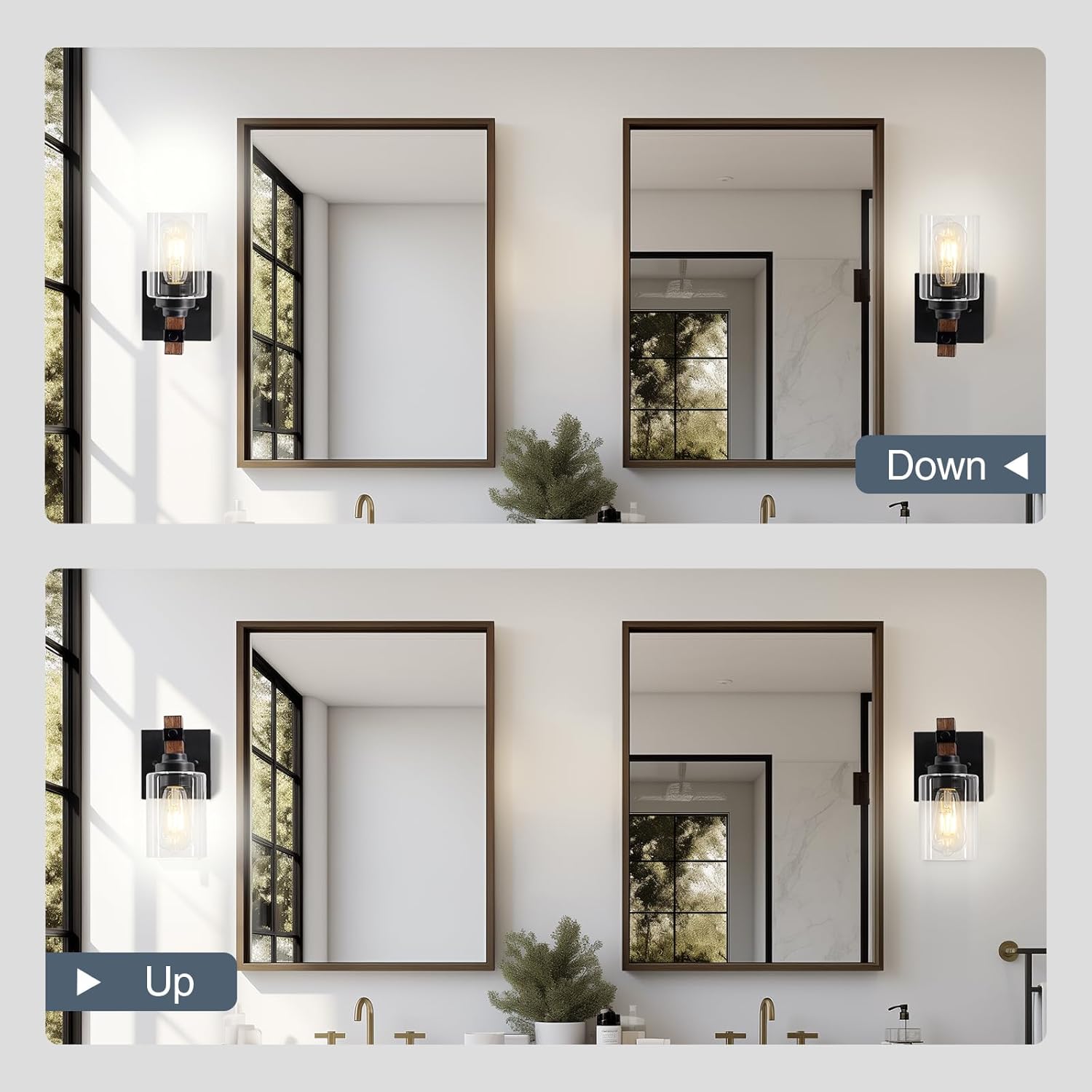 Farmhouse Wall Sconces 2-Pack, Wired Sconces Wall Lighting with Glass Shade, Decor Set of Two for Bedroom Bathroom Livingroom, Round-Wired