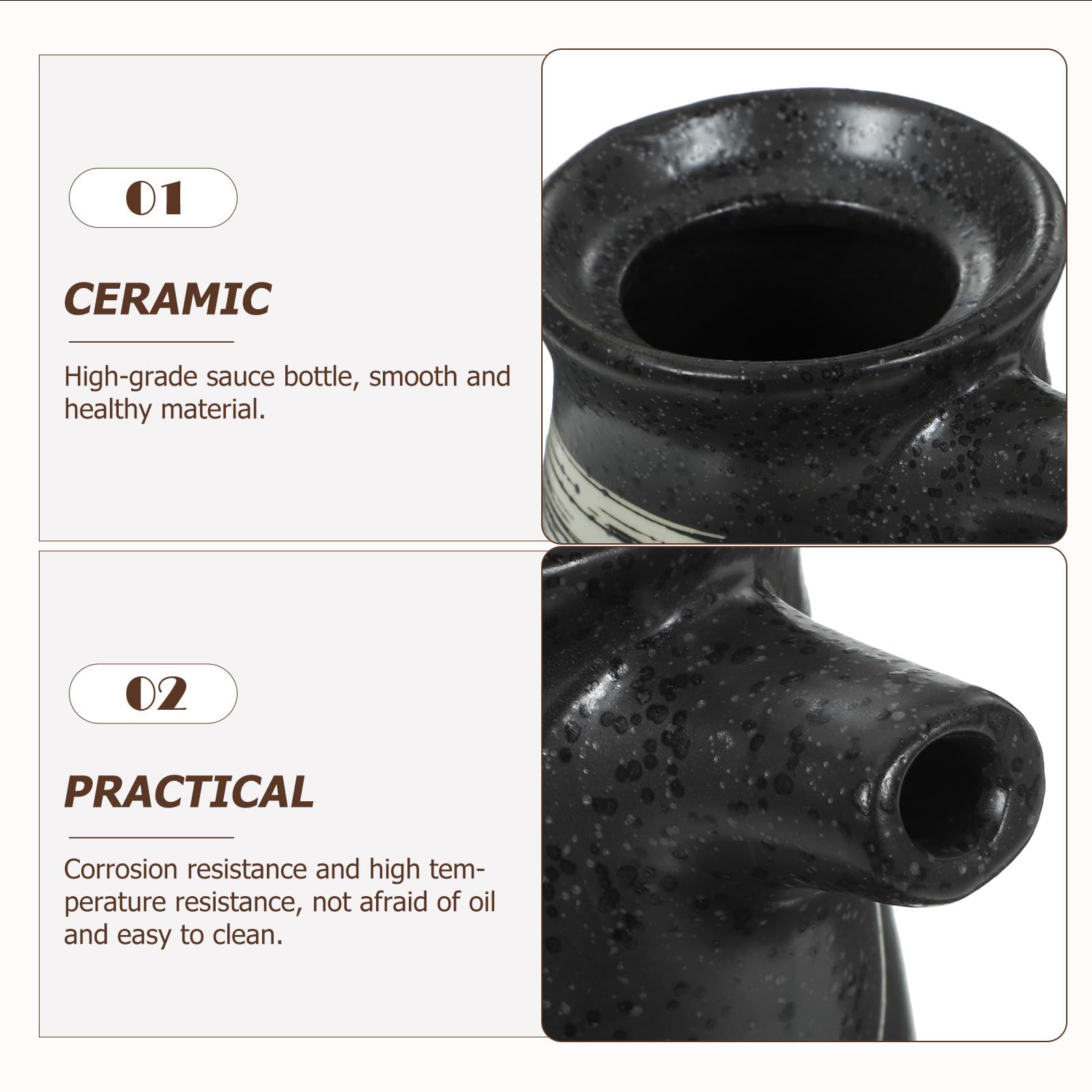 BESPORTBLE Contenitore per Salsa di Soia e Aceto 200Ml in Ceramica Coperchio, Resistente All’Olio e Facile da Pulire, Distributore di Condimenti per Cucina e Uso Domestico 2 Pezzi