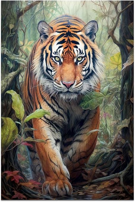 Amazon.com: Tiger Forest Poster Jungle King Animals Canvas Wall Art ...