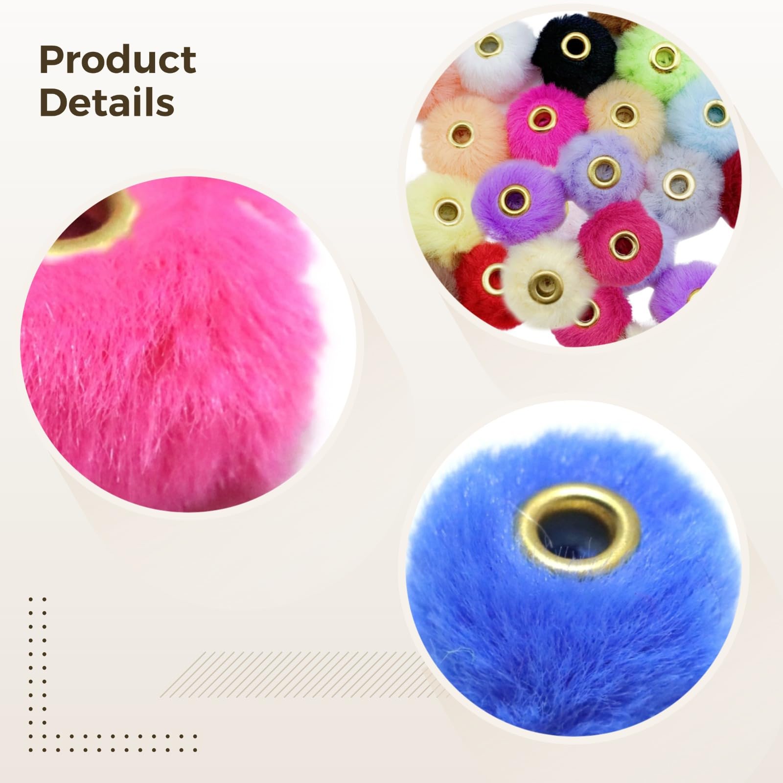 Bastelzubehör, bunte Pompons zum Basteln, kreative Geschenke, Schlüsselanhänger, 20 mm, gemischte Farben, weiche, flauschige Kugelperlen mit Kupferloch, Perlen zum Selbermachen für Schmuckherstellung