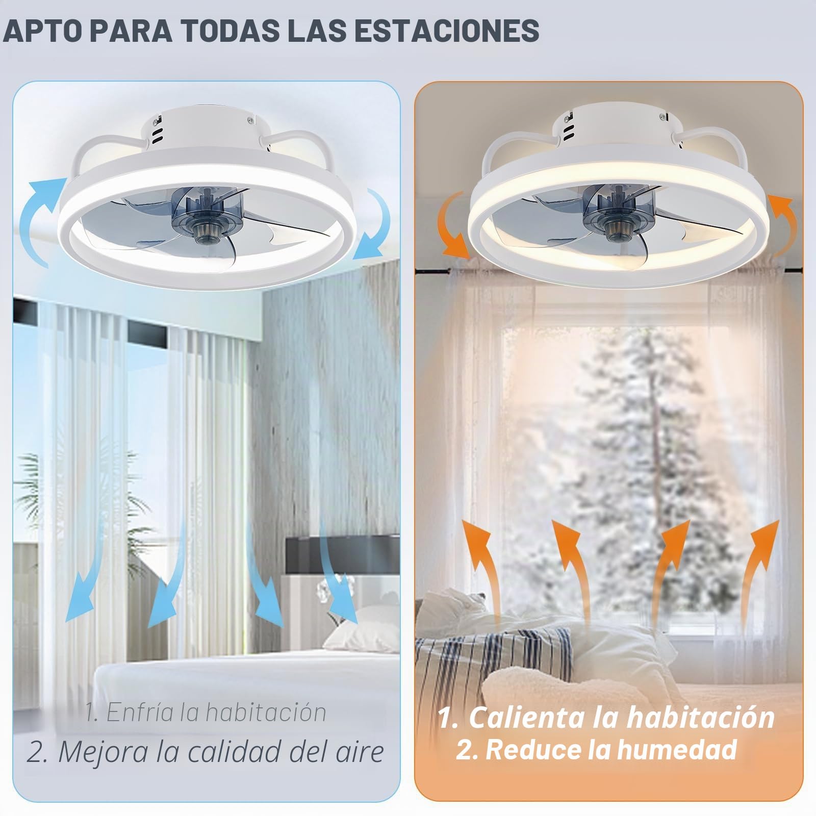 Ventilador silencioso de techo con luz de 33/50 cm, con iluminación y mando a distancia, 6 velocidades, LED regulable 55 W, aplicación inteligente, iluminación silenciosa y moderna para sala de estar