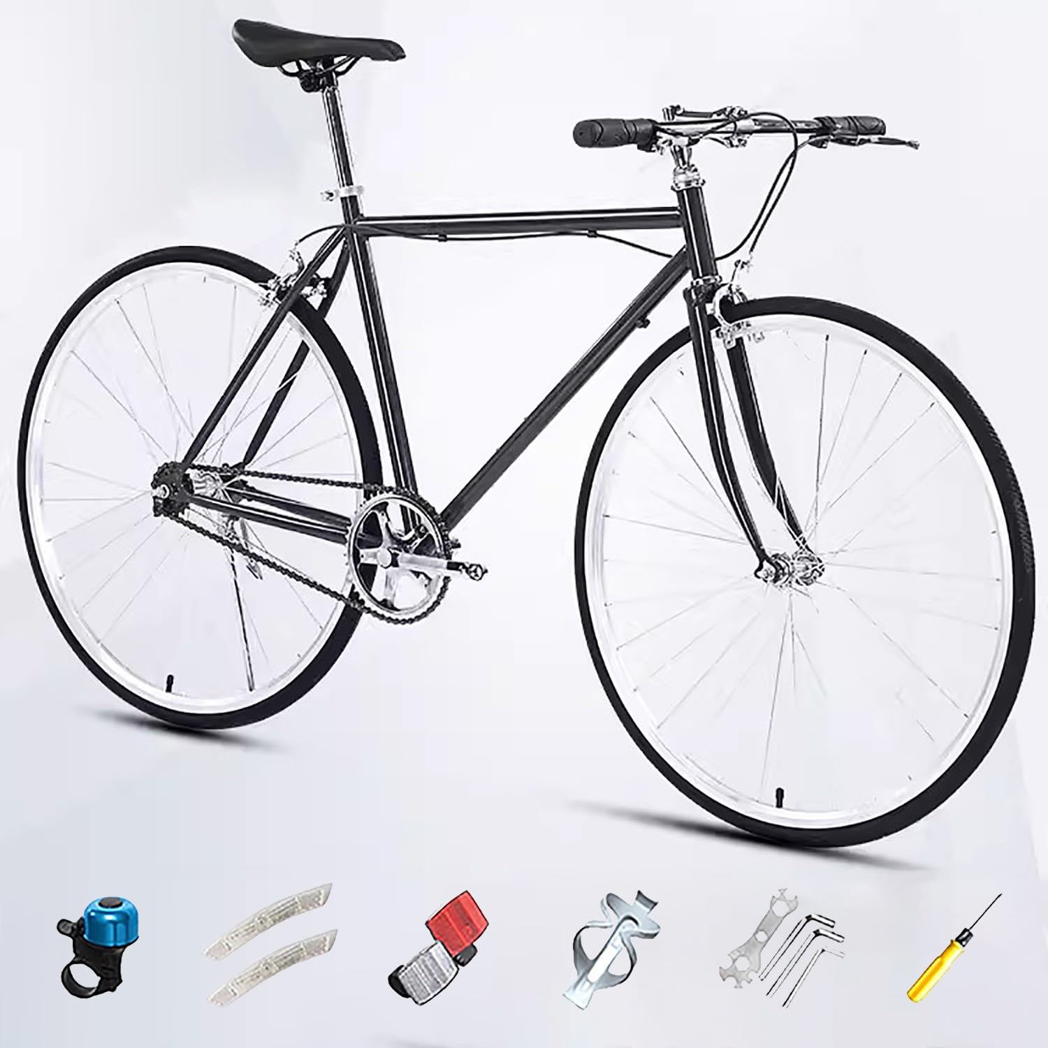 700C Racing Bike for Men Women, High Carbon Steel Frame, Single Speed Bike, Height Adjustable, Lightweight Road Bike, Adult Commuter Bicycle with V-Brake