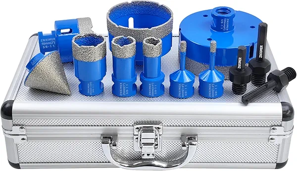 Diamond Hole Saw Kit for Tile, Ceramic, Granite, Marble and More Drilling - ZNXIMER 12pcs Tile Hole Saw Kit (6/6/20/25/35/50/75/100mm/2/3Pcs Adapters)