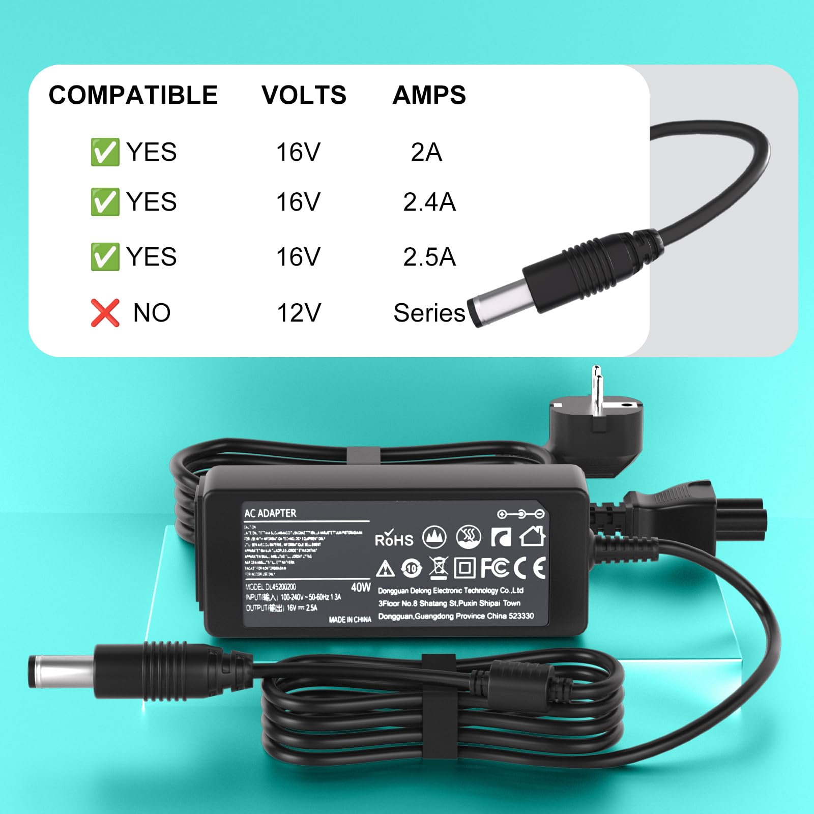 Cargador Adaptador 16V Compatible con Yamaha PA-300 PA-301 PA-300B PA-300C P-120S PSR PSR-S PSRS PSR-1000 PSR-S500 PSRS700 PSR-S900 Teclado Piano CA/CC Fuente de alimentación