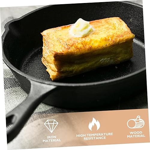 Miniatura 4 de Sartén antiadherente de hierro fundido grueso con mango y tabla de madera, calentamiento rápido para tortilla y carne para cocina y uso doméstico