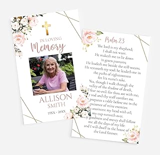 Christian Funeral Memorial Prayer Cards, Pink Floral Blush, Double-Sided, Photo Personalized with Prayer, Poem, Memory Card, Celebration of Life Bereavement, Comfort, Remembrance, Sympathy, Cross