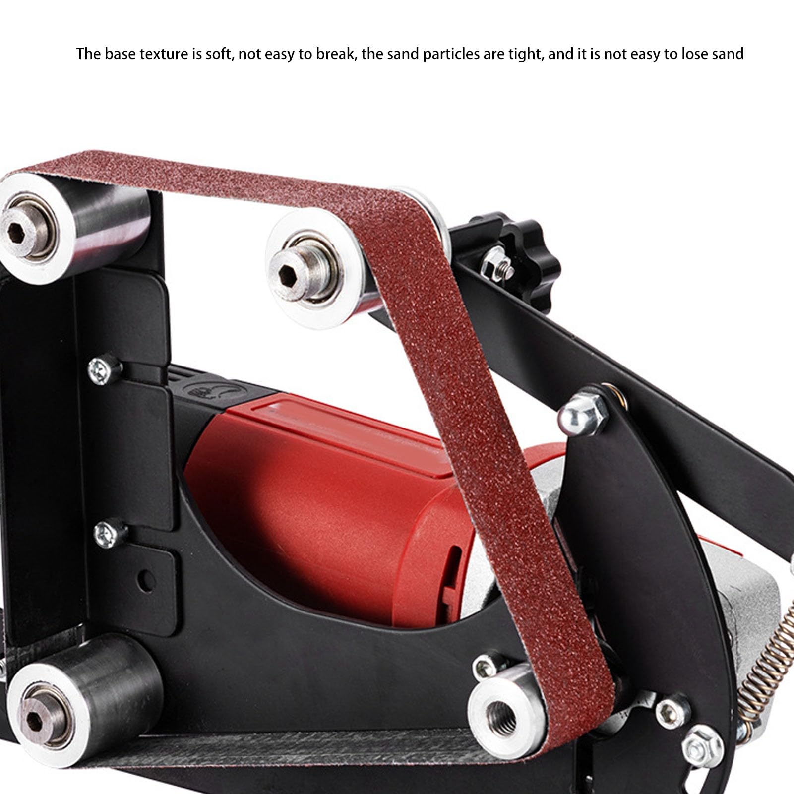 SIXRUN Accesorio de Lijadora de Cinta para Amoladora Angular M10, Adaptador de Hierro, Base Estable, Incluye 5 Cinturones de Lijado, para Pulido de Madera y Metal