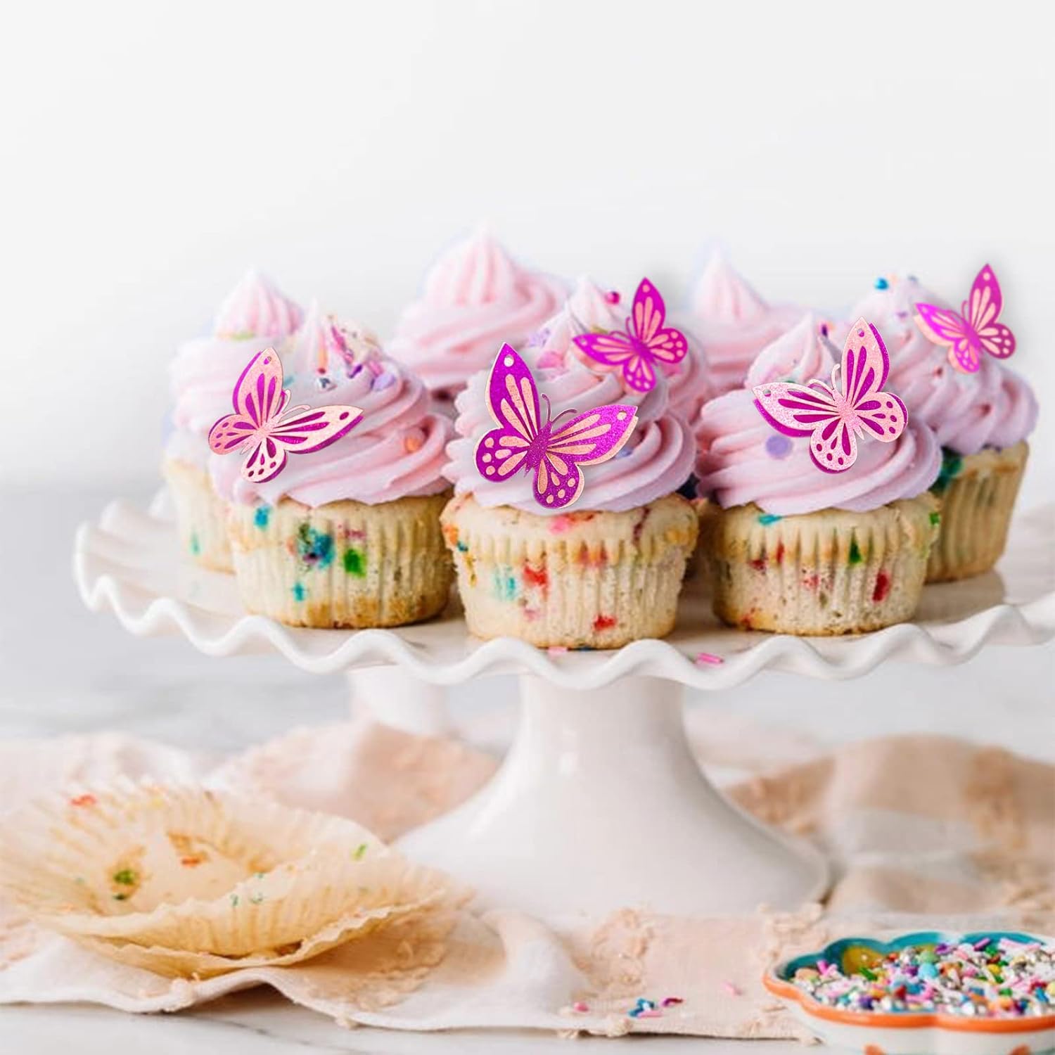 100 Pièces Papillon Cupcake Toppers Papillon Décorations De Gâteau Papillon Paillettes Pour Anniversaire Fête De Mariage Gâteau Mur Papillons Décorations Taille Mixte (Violet