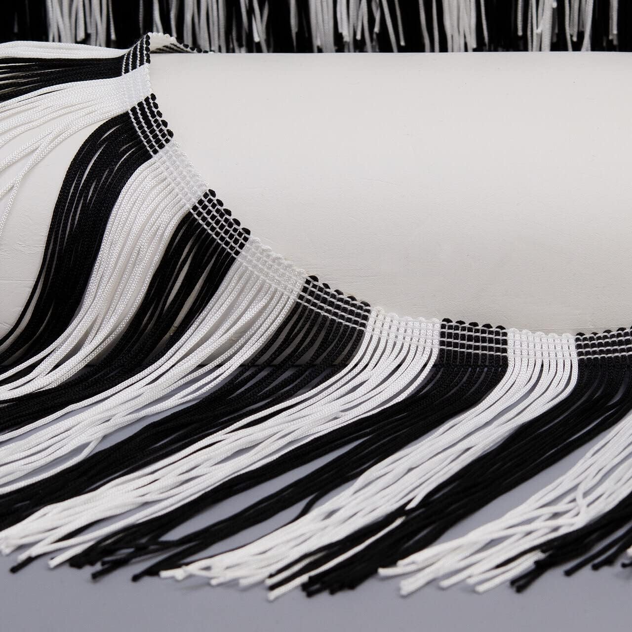 Trims by the Yard 6" Striped Multicolor chainette Fringe Black/White (per Yard) Trim