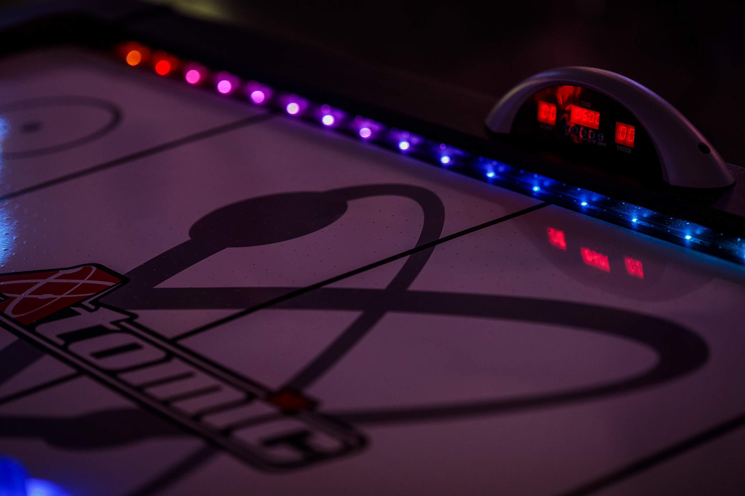 Atomic Top Shelf 7.5’ Air Hockey Table with 120V Motor for Maximum Air Flow, High-Speed PVC Playing Surface for Arcade-Style Play and Multicolor LED Lumen-X Technology to Illuminate Play