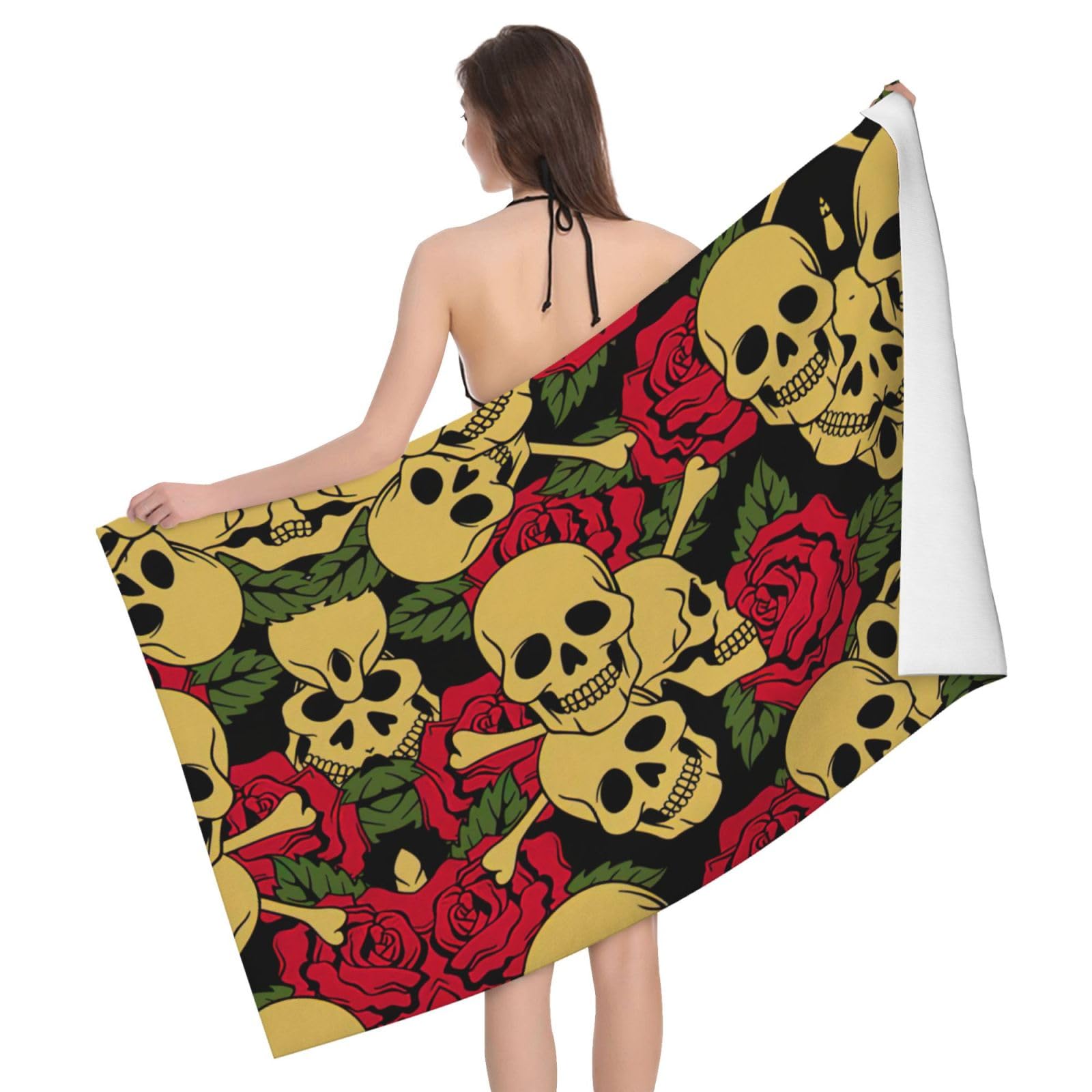 Serviette de bain microfibre rose et tête de mort pour le sport