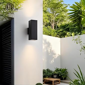 mirrea 14 Dusk to Dawn Outdoor Porch Light, Matte Black, 2 Lights, 2 Pack
