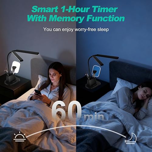 Miniatura 5 de Lámpara de escritorio LED, luz de escritorio para cuidar los ojos con base organizada, 5 modos de color y 5 niveles de brillo, lámpara táctil de