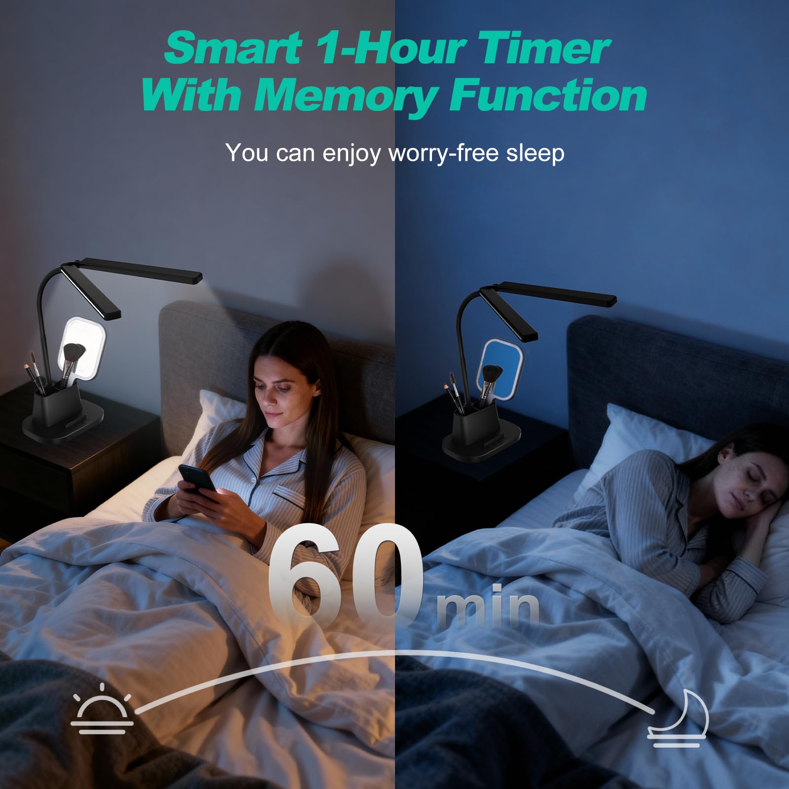 LED Desk Lamp, Eye-Caring Desk Light with Organized Base, 5 Color Modes & 5 Level Brightness, Adjustable Flexible Gooseneck Touch Lamp, Small Desk Lamp for Home Office, College Dorm Room Essentials