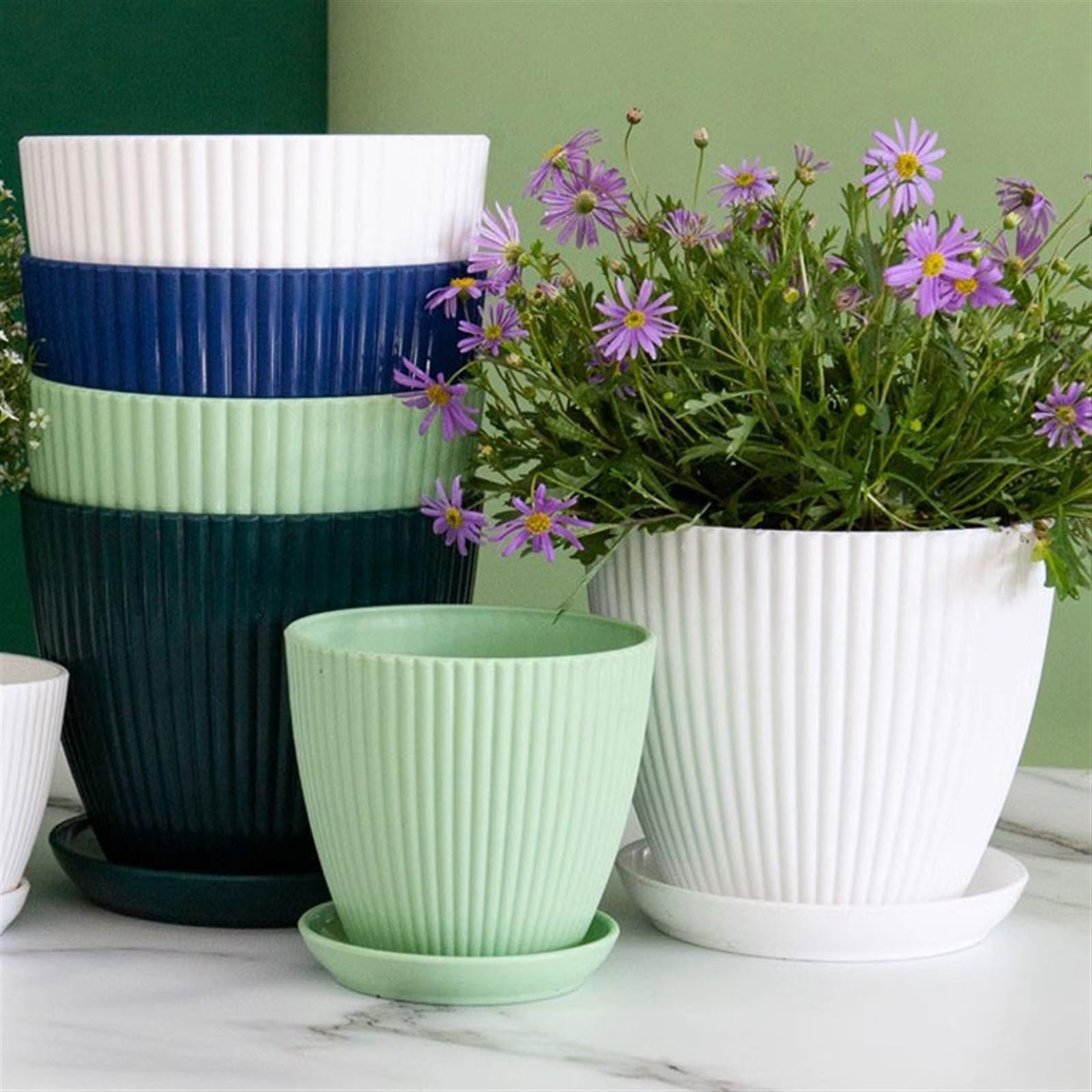 Doniczki Sadzarka na sukulenty Pionowy pasek Mały Plastik z żywicy z tacą Mała doniczka Doniczka nieceramiczna Doniczka ceramiczna (Material : Blue, Size : Small)