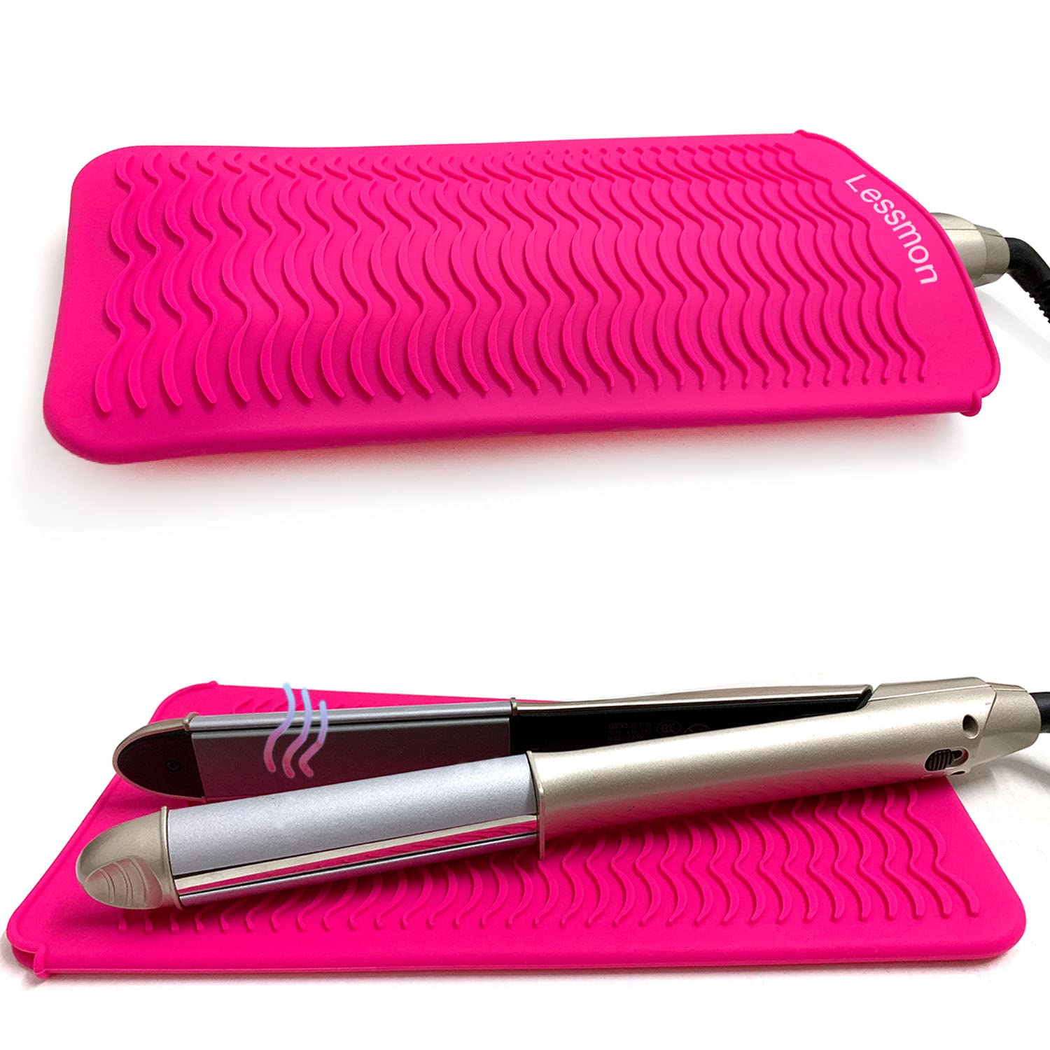 Hitzebeständiger Silikon Mattenbeutel, Mattenabdeckung für Lockenstäbe, Haarglätter, Glätteisen und andere heiße Haarwerkzeuge, Höhe 28,5cm und Breite 14cm, ROSA