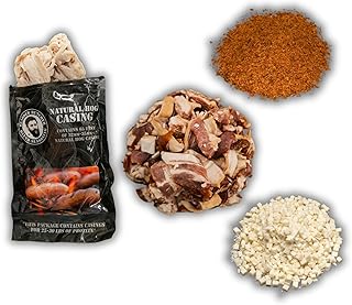 Bearded Butchers Bold Bacon Blue Cheese Bratwurst DIY Kit – Savory Brats with Bold Seasoning, Bacon Pieces, Blue Cheese & 32mm-35mm Natural Hog Casings – Makes Up to 25 lbs Meat