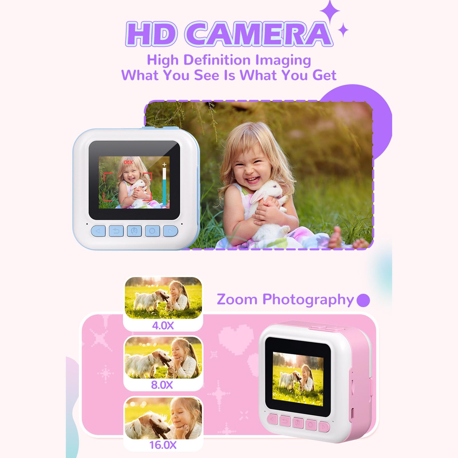 Fotocamera a stampa rapida per bambini con doppia lente da 48 e stampa termica per fotografie creative e divertenti giocattoli fotografici